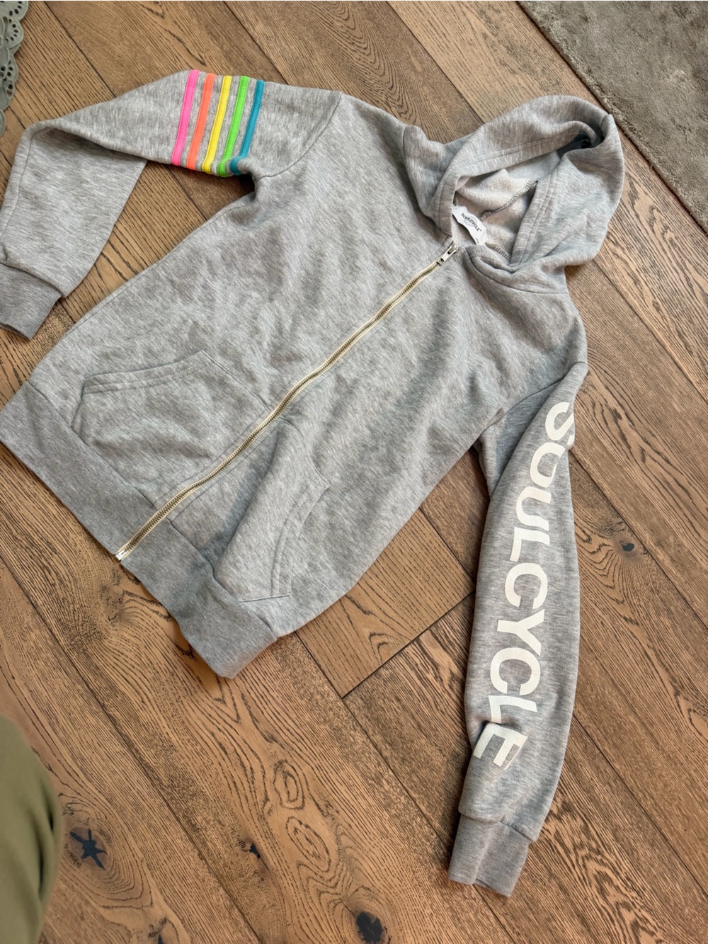 soulcycle x aviator nation Gray Zip Hoodie with Rainbow Cuff size small nwot